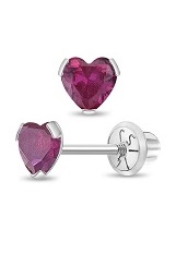 gorgeous white gold heart July birthstone baby earrings